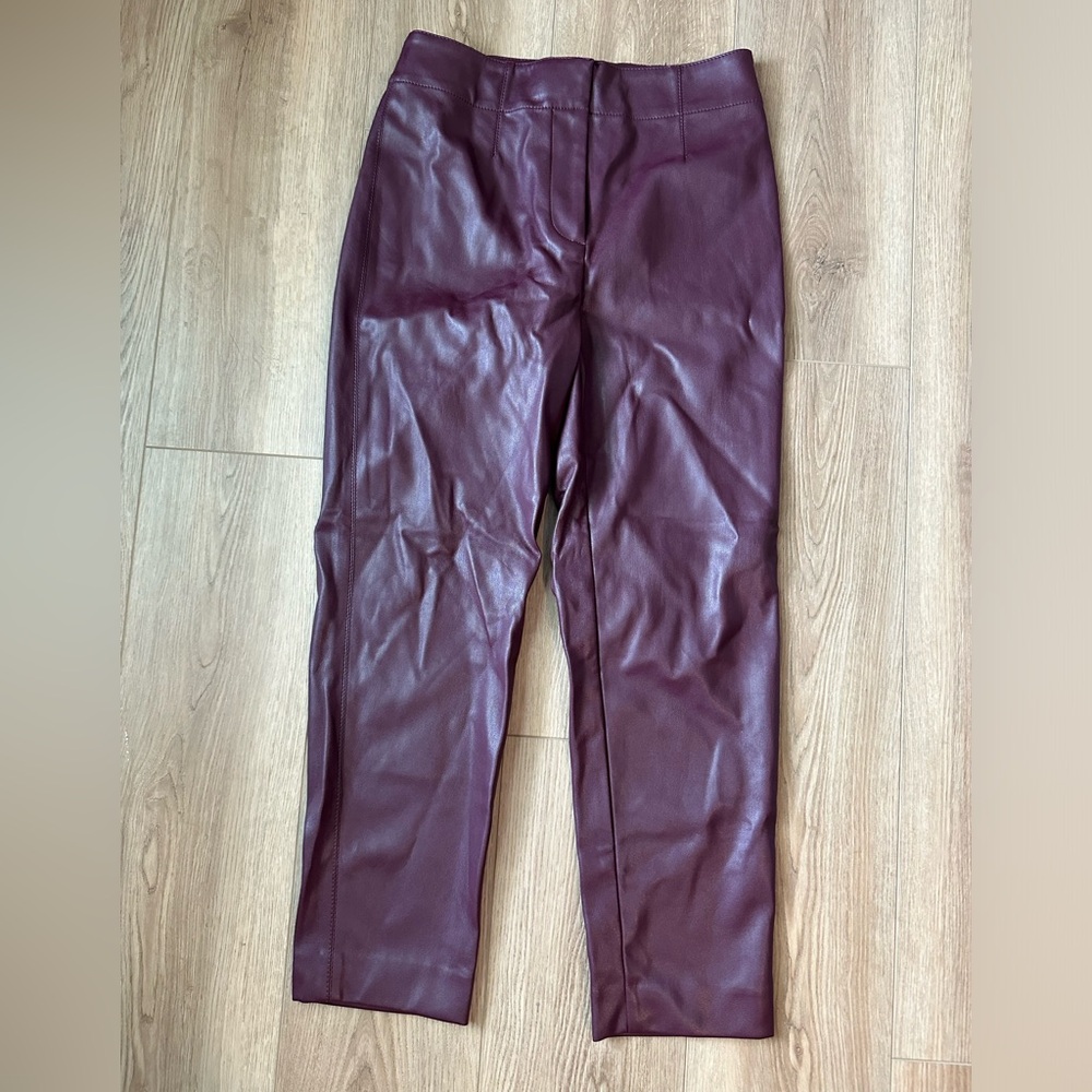 Faux leather burgundy work trousers